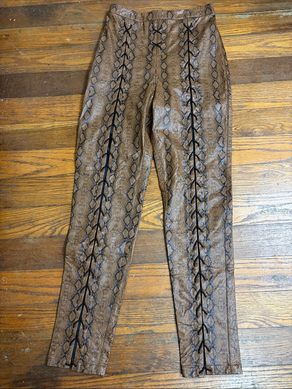 House of CB Serina Snake Print Vegan Leather Lace Up Trousers Pants Small
